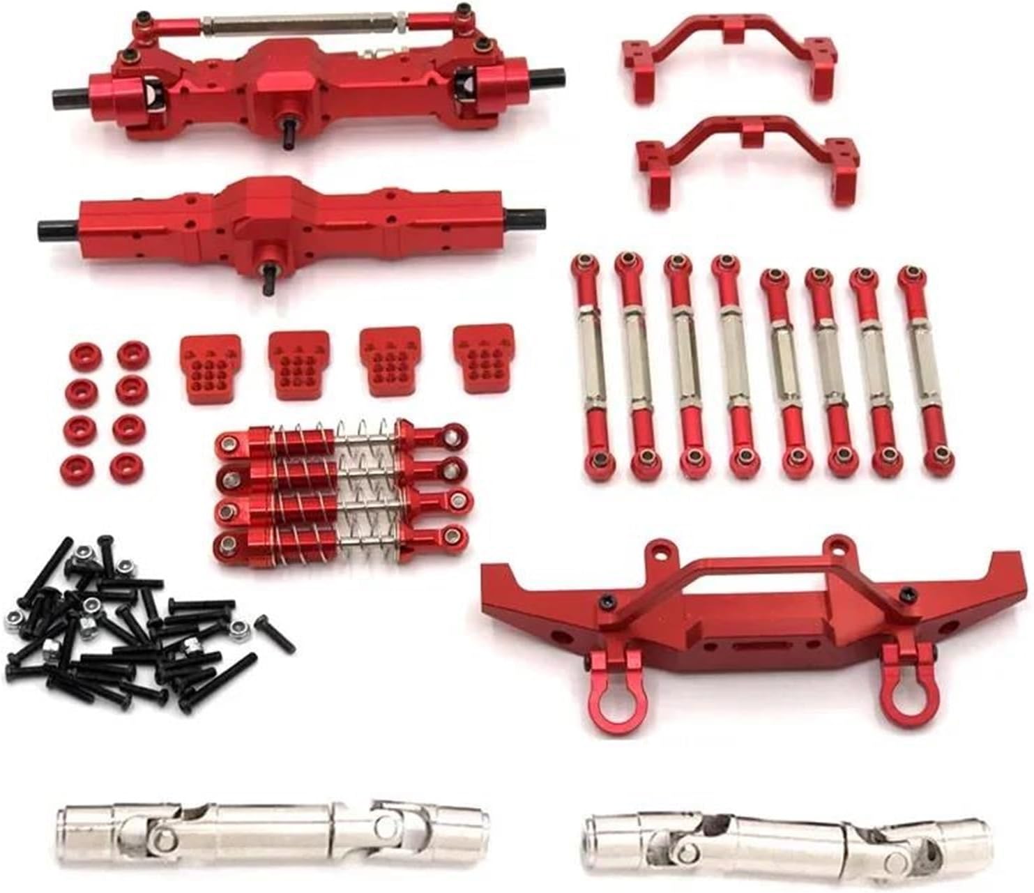 Rc Car Parts for WPL C14 C24 C24-1 1/16 RC Car Upgrade Parts Metal Front Rear Axle for Chassis Link Rod Pull Rod Mount Shock Absorber Bumper Set Replacement(Red)