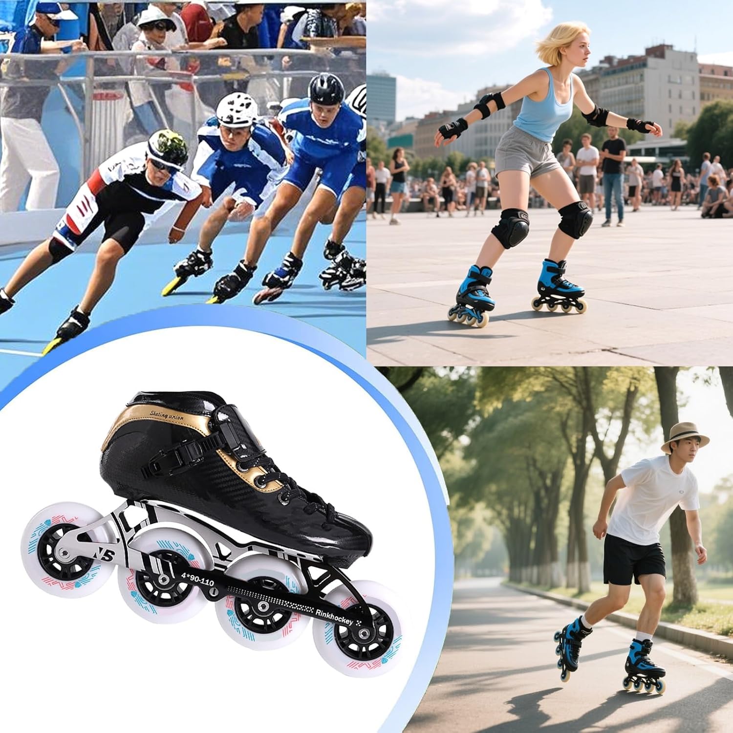 Inline Speed Skates Adult for Women and Mens, Carbon Fiber Professional Fitness Skating Roller Skates, Heat Moldable Low Cut Speed Skates for Marathon, Unisex