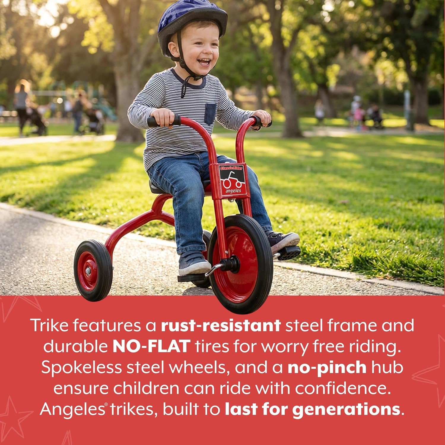 Angeles ClassicRider Kids Tricycle, Toddler Tricycle with Solid Airless Rubber Tires, Kids Bike for Preschools and Daycare, Ages 3+, 15.75