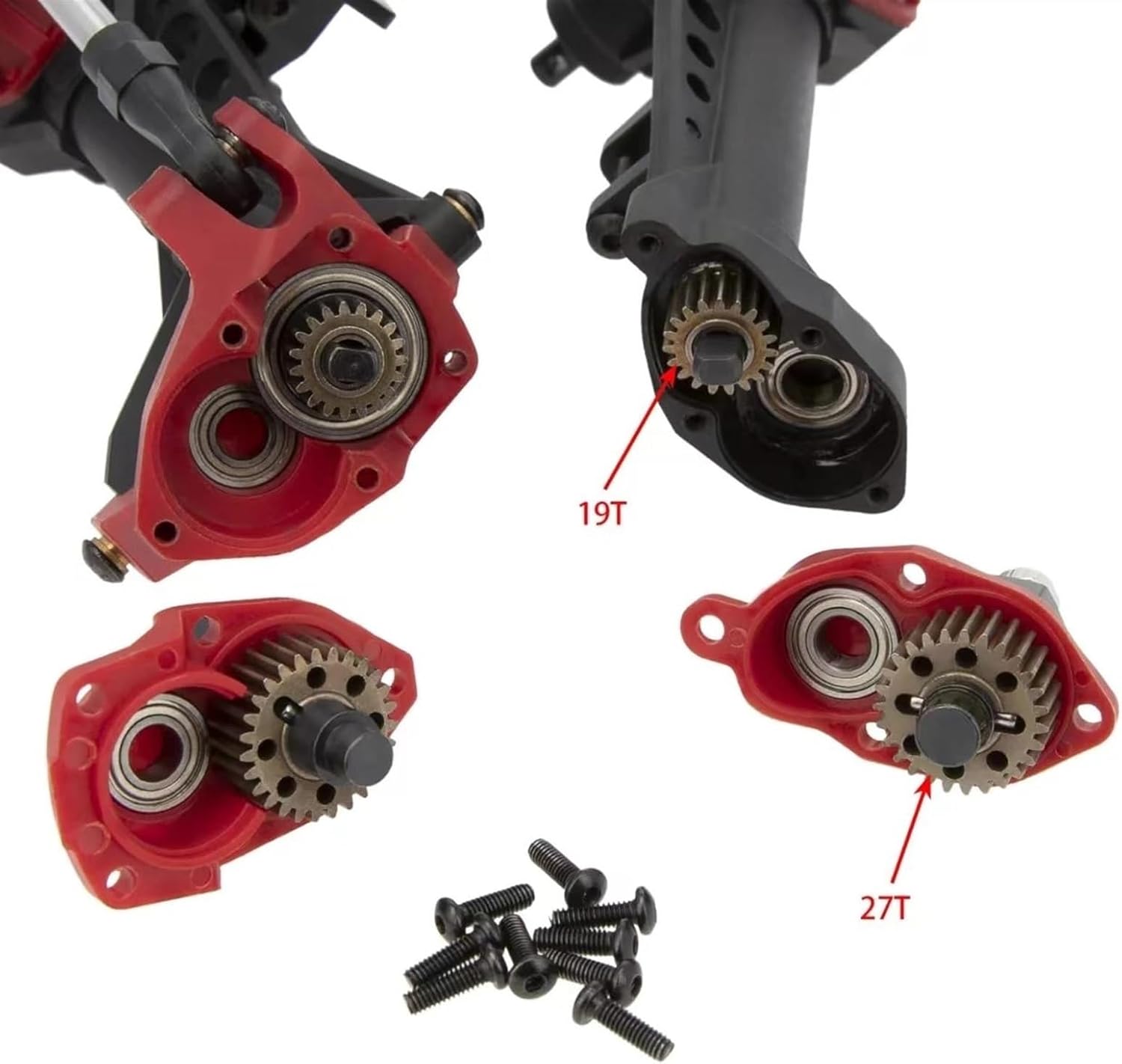 RC Car Upgrade Parts for Axial for SCX10 II 1/10 RC Crawler Car Upgrade Portal Axles Front Rear Axle with Steel Gears Metal Bearings Modified Parts(Red)