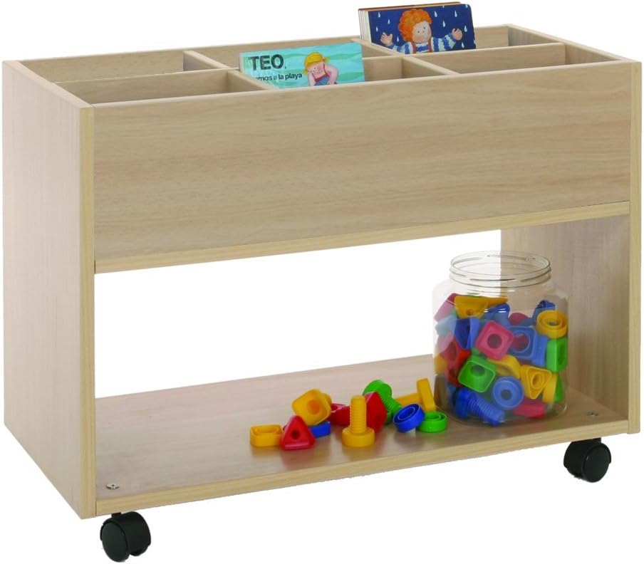 Mobeduc High Bookcase Trolley, 80 x 58 x 40 cm, Wood, Beech