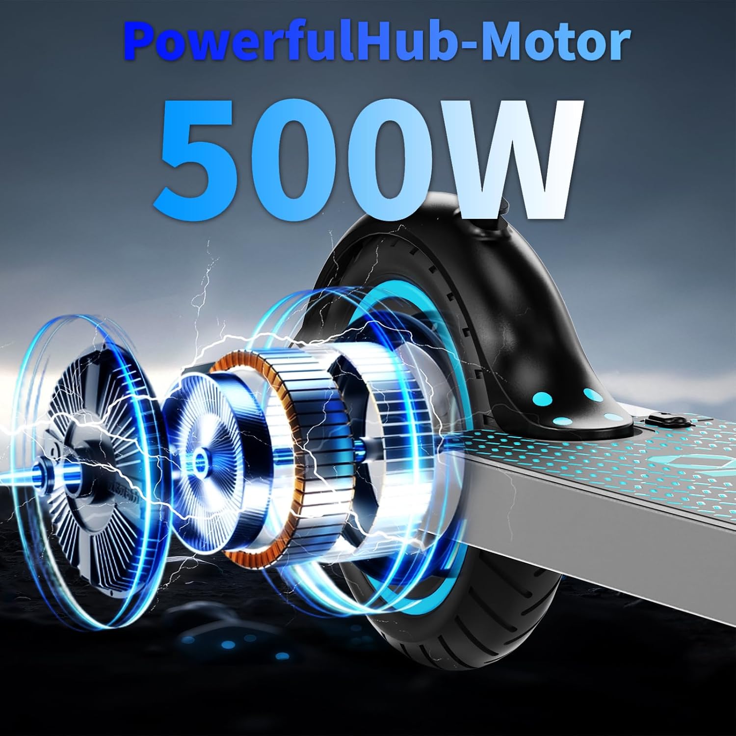 E-Scooter 500W Peak Motor,19MPH/19-28mi Range, 8.5