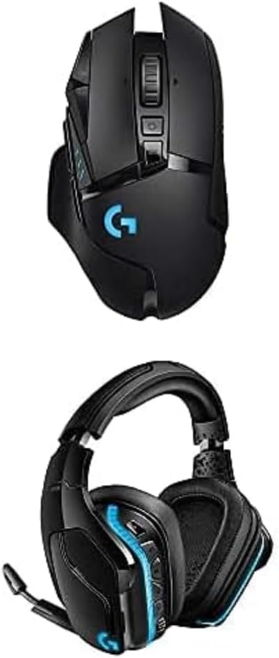 Logitech G G935 Over Ear Wireless Headset, Black G502 Lightspeed Wireless 11 Button Gaming Mouse, Black