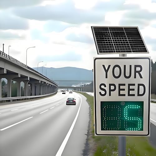 Solar Powered Radar Speed Limit Sign, Waterproof Digital Speed Display, Rust-Proof Aluminum Feedback Sign for Road Safety, 50x70cm Traffic Warning Device