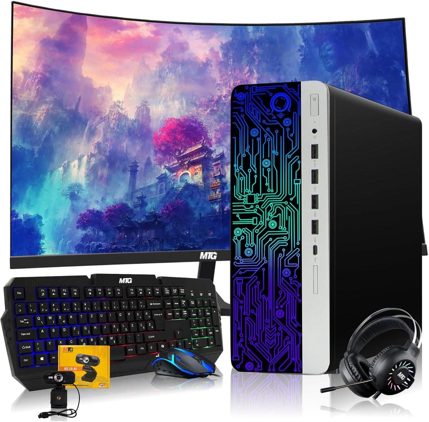 TechMagnet HP G3 RGB Computer PC Intel i5-6th Gen, AMD RX 550 Graphics, 32GB RAM, 240GB SSD + 2TB HDD, MTG New 24 Inch Curved Monitor, RGB Kit, Webcam, Windows 11 Pro (Renewed)