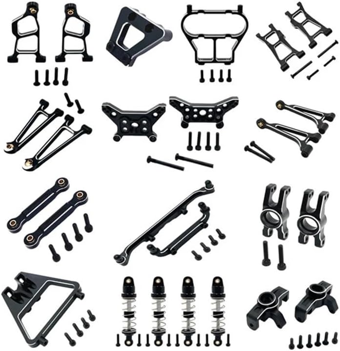 RC Crawlers Spare Parts for Mjx for Hyper Go 14211 Steering Cup Suspension Arm Shock Absorber Body Mount Set RC Car OP Metal Upgrade Parts(Black)