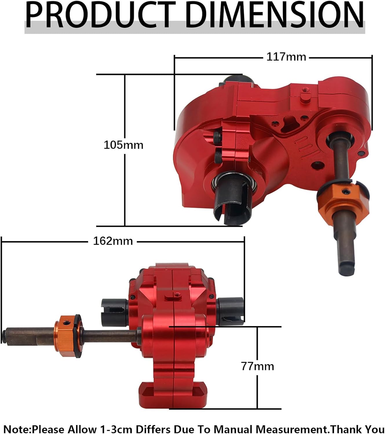 FLMLF CNC Metal Three-Stage Split Differential Diff.Gear Box Case Assembly Kit for 1/5 Hpi Rofun Rovan Km Baja 5B 5T 5Sc Rc Car Parts (Red)