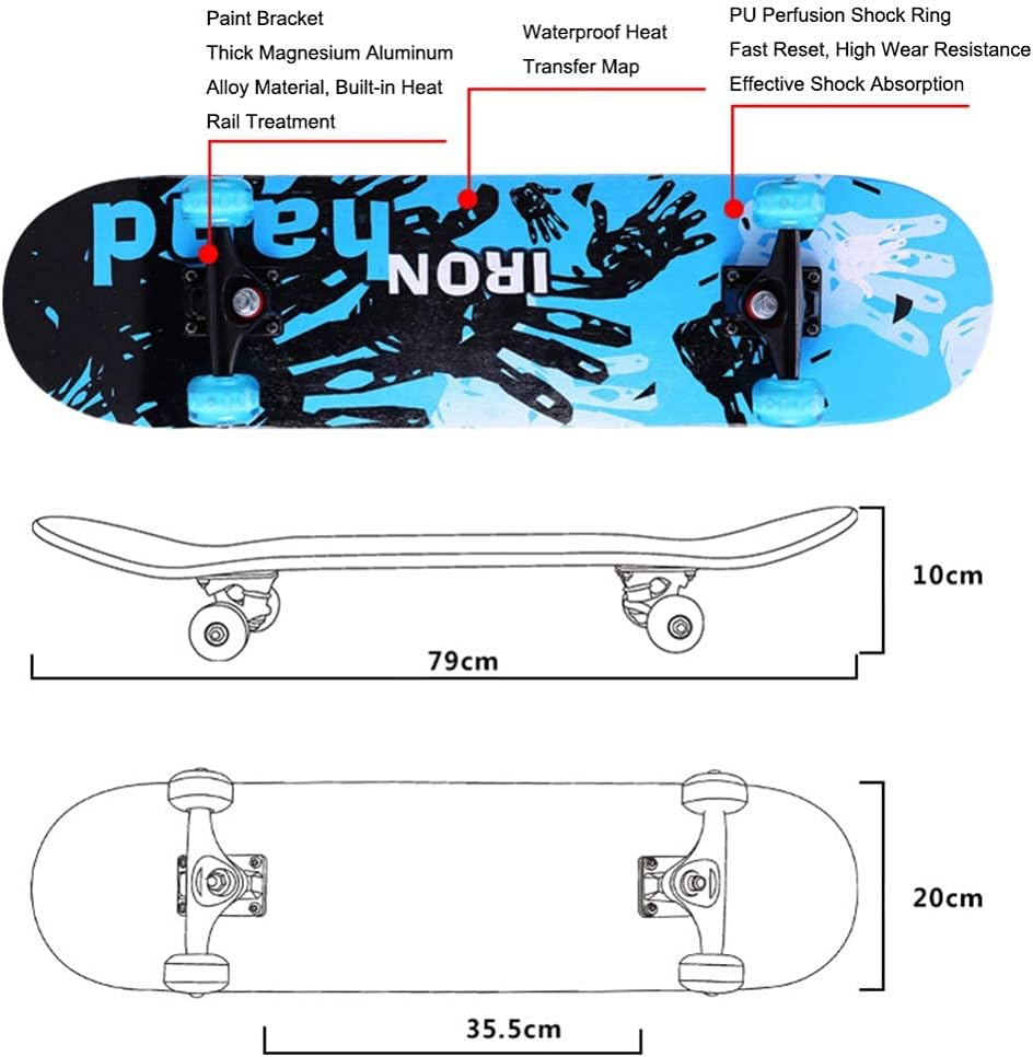 Skateboard 31 x 8 Inch Fun Printed Complete Skateboards 8 Layer Canadian Maple Wood Cruiser Skateboards for Beginners Kids Boys Girls Teens Adults