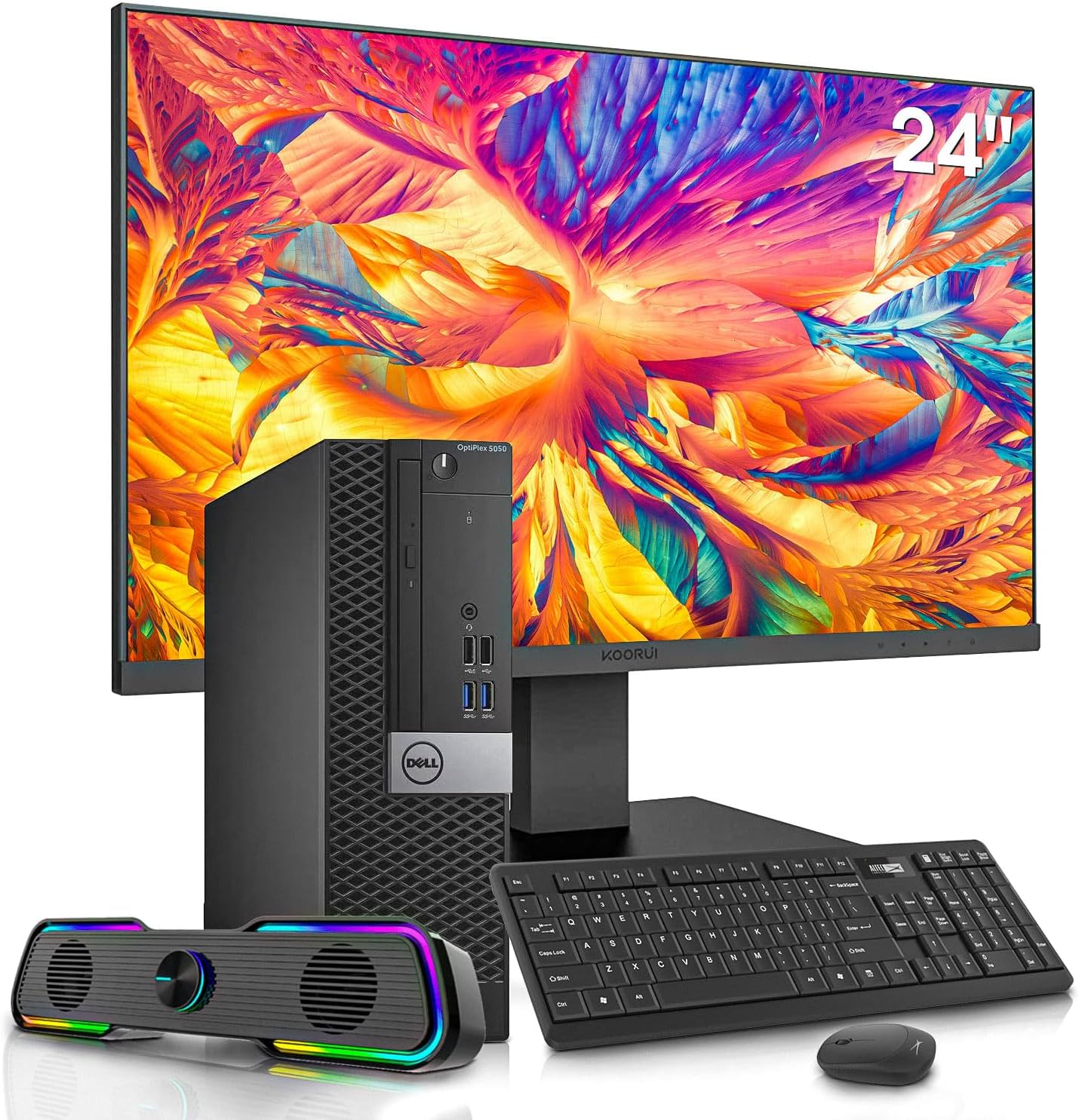 Dell OptiPlex 5050 Desktop Computers PC with 24 inch Koorui Monitor Bundle,i7-6700 3.4GHz,32GB DDR4 Ram 512GB M.2 NVMe SSD,AX200 Built-in WiFi 6,Bluetooth 5.2,HDMI,Windows 10 Pro (Reed),Black