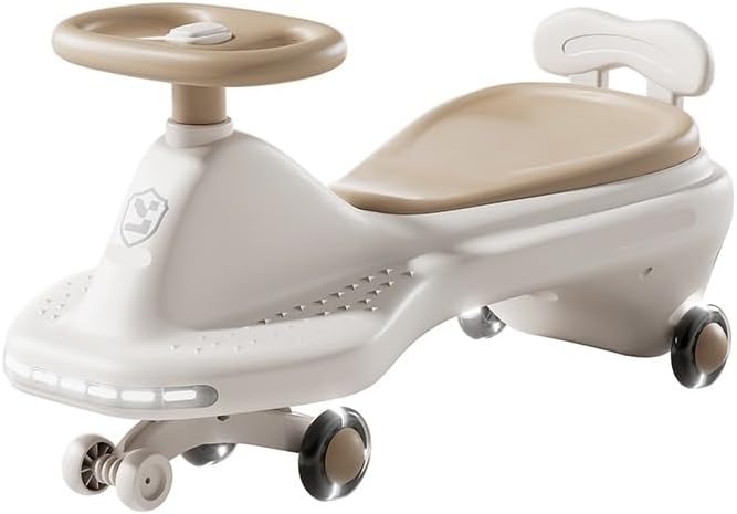 Twist Car with Flashing Wheels & Music Wiggle Car Ride On Toy for Kids Boys Girls 1-3 Years Old(Brown,Flashing Wheel)