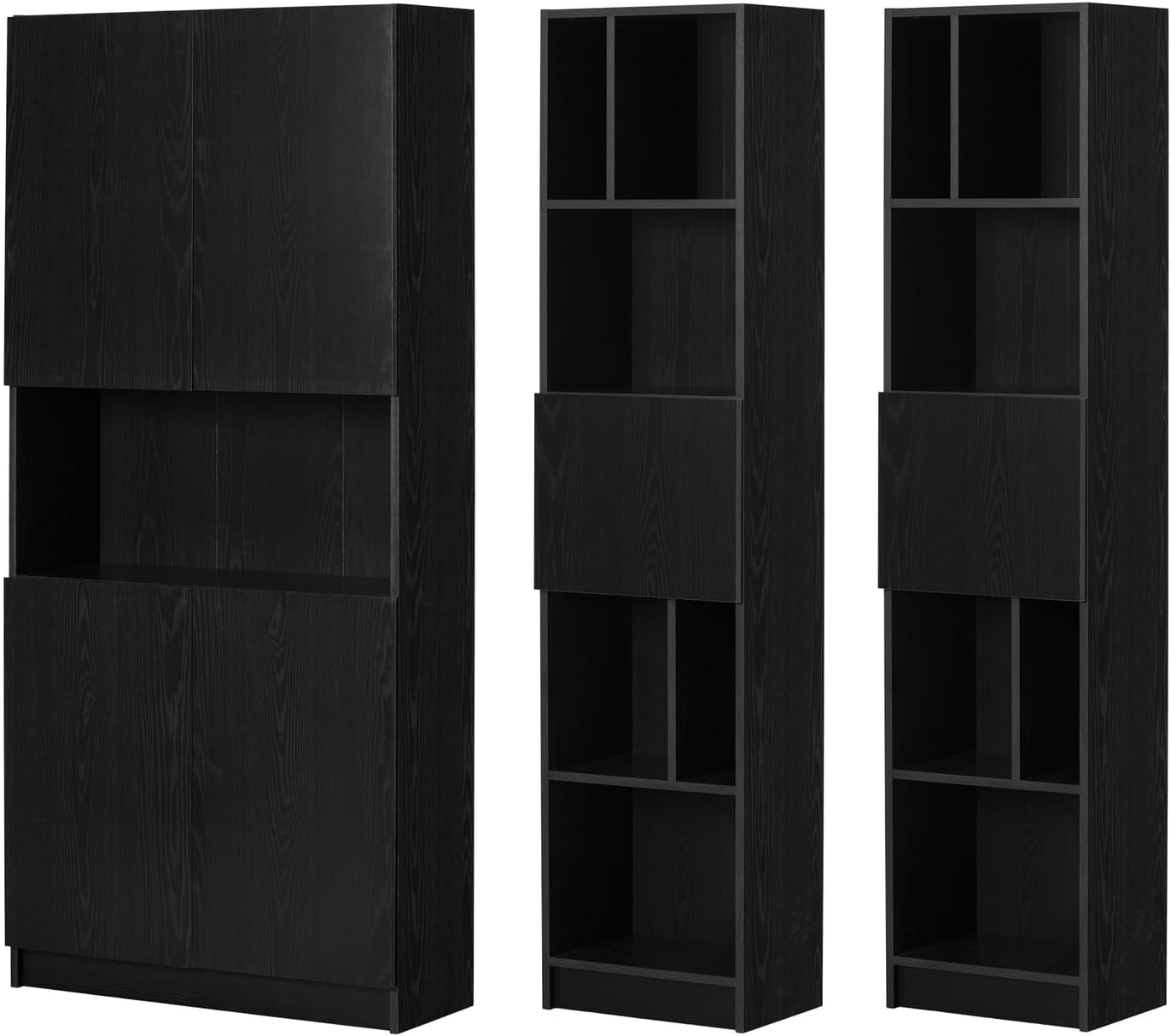 South Shore Furniture Liora Set 2 Narrow 5-Shelf Bookcases, Wide, Black Oak