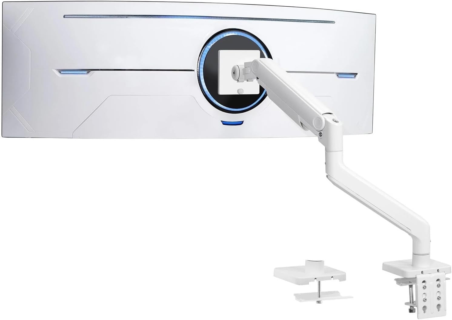 White Robotic Arm Computer Monitor Stand Desktop Mount for 49 Inch