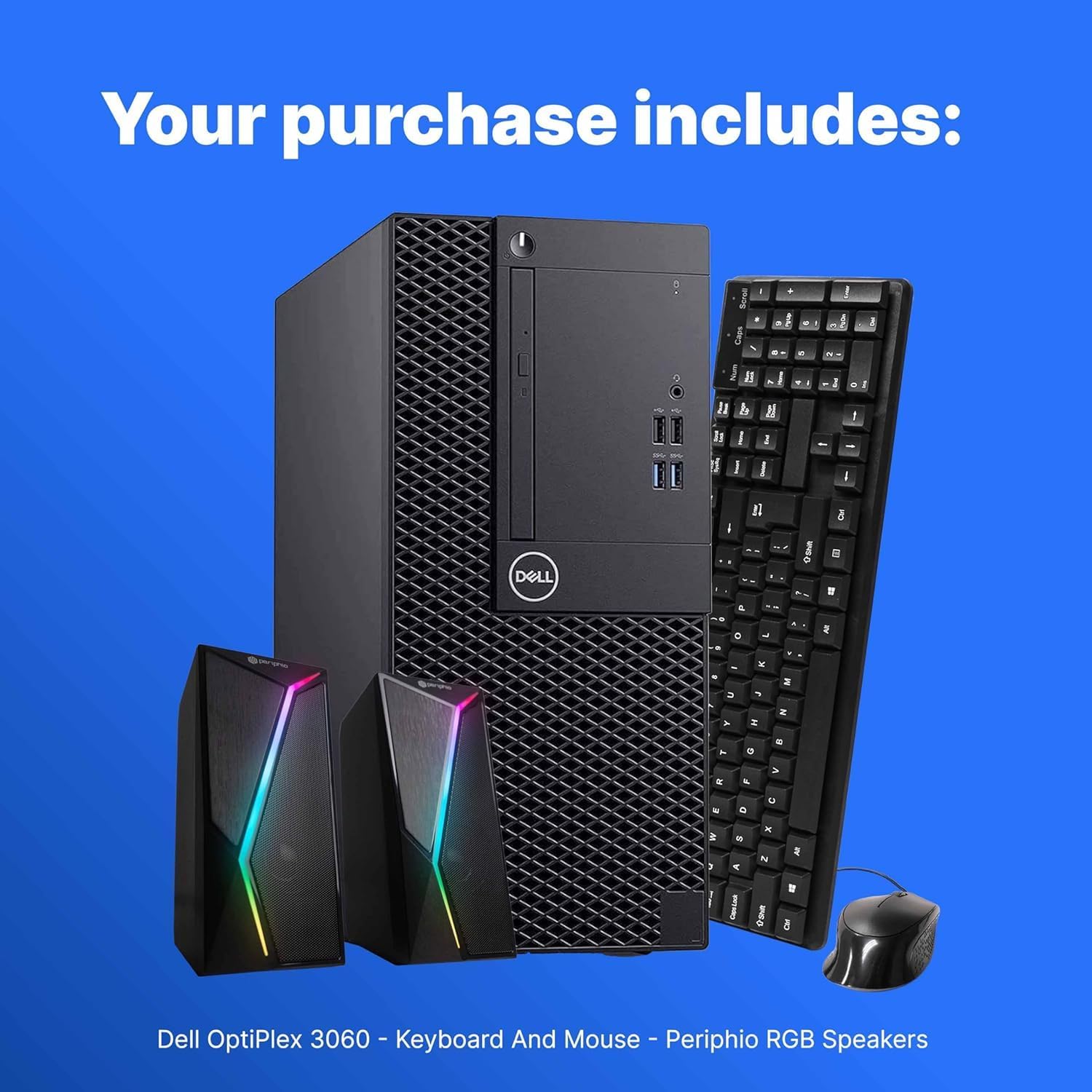 Dell OptiPlex 3060 Tower PC | Intel Core i5-8500 | 16GB RAM | 1TB SSD | Quadro P620 | Windows 11 Pro | WiFi | BT | Periphio Keyboard & Mouse | RGB Speakers - Renewed