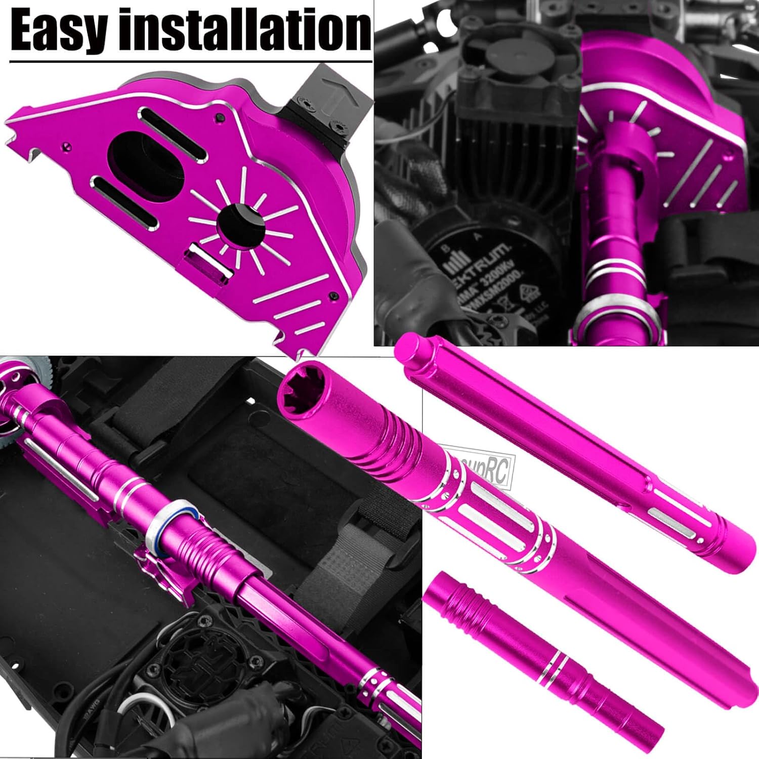 Upgrade Parts for 1/10 Granite/Senton 3S BLX Mega 550,Shocks&Gearbox&Arms&Caster Blocks hubs&25T Servo Saver&Steering Bellcranks&CVD&Support&Transmission&Center Driveshafts&Links,Pink