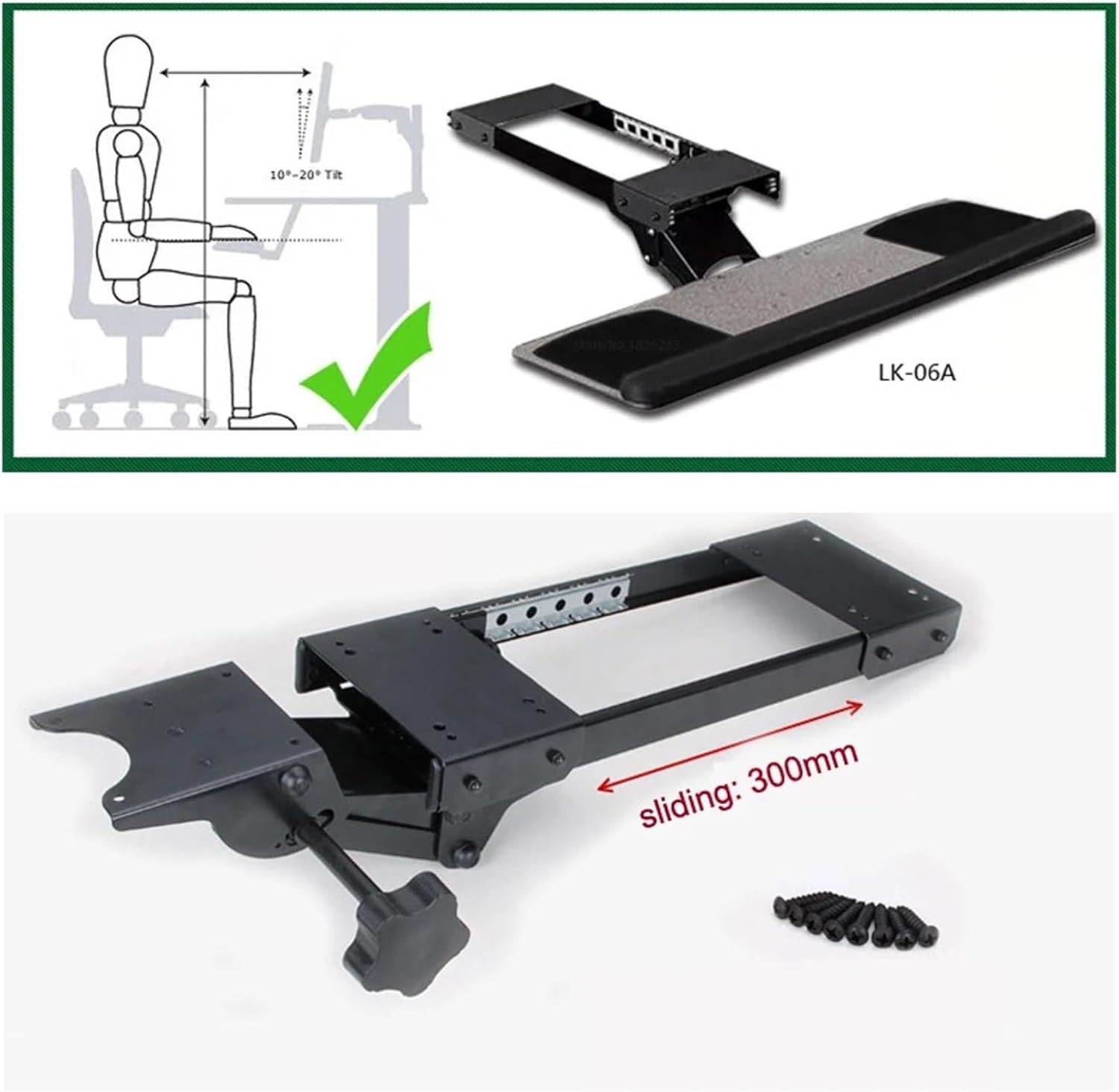 LK06A Ergonomic Sliding Tilt XL Size Wrist Rest Keyboard Stand