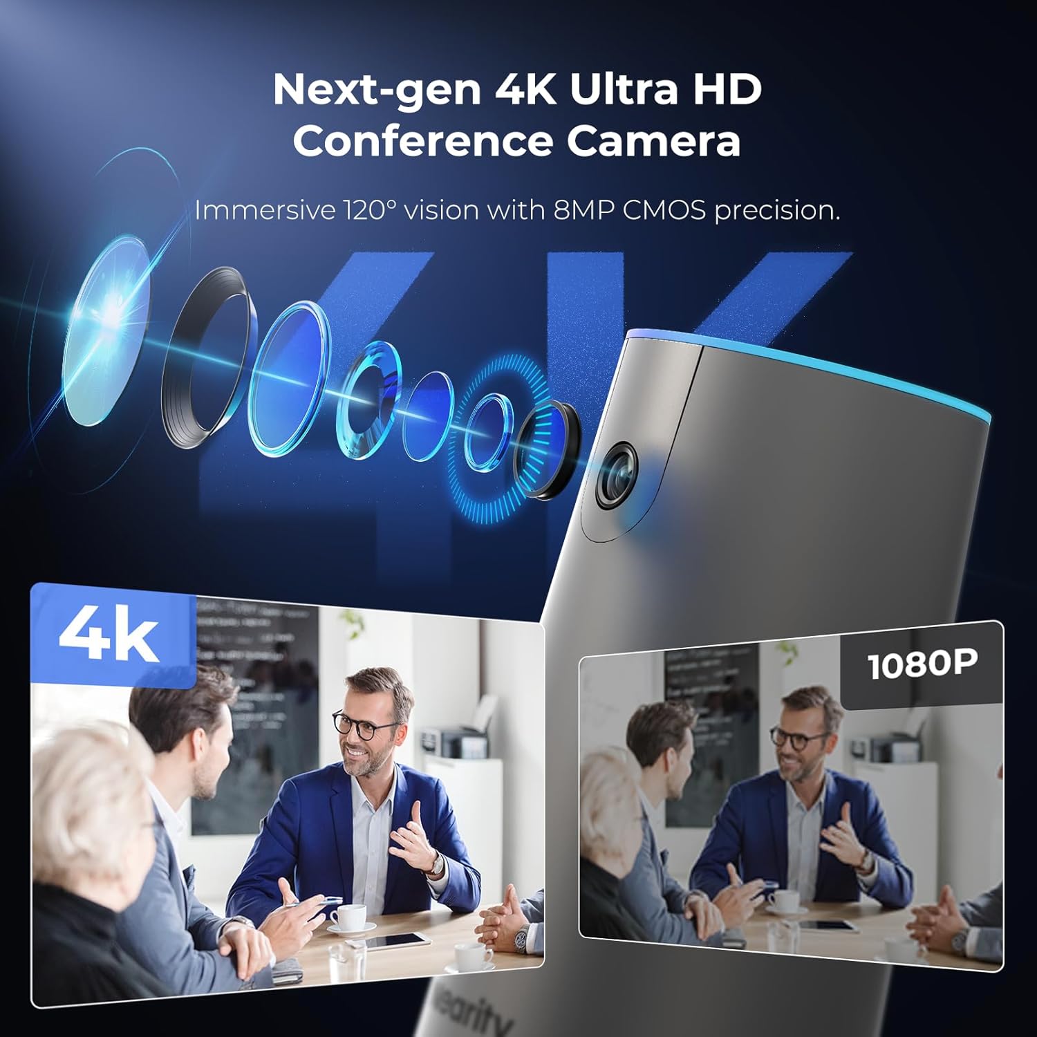 NEARITY 120 Max 4K Video Conference Camera with Microphone and Speaker, 8MP CMOS Video Conferencing System, 5X Zoom, Auto Framing, 4 Noise Cancelling Mics, 42ft Voice Pick Up for PC/Laptop/Smartboard