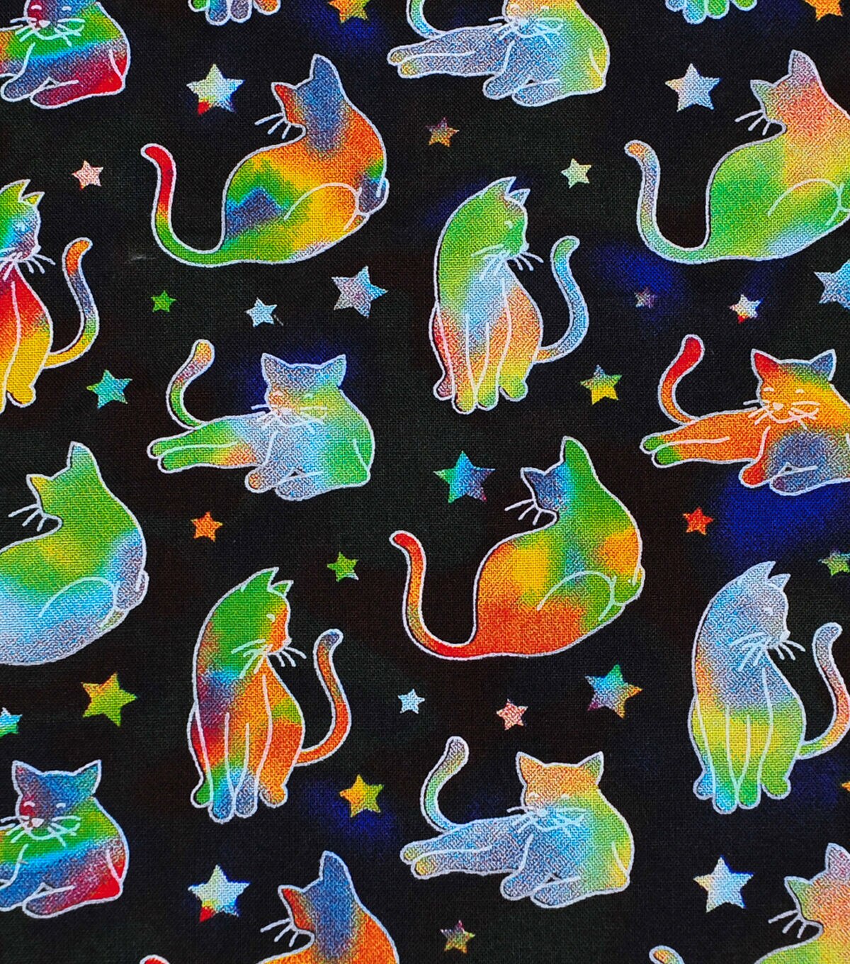 Novelty Cotton Fabric Rainbow Tie Dye Cats