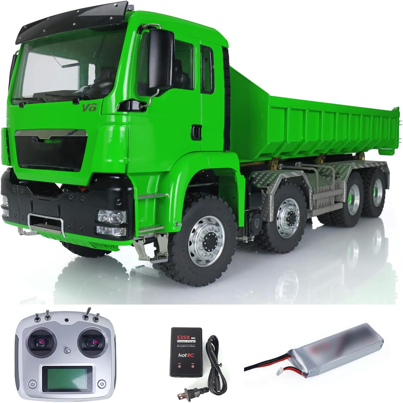 LESU 1/14 8x8 Metal RC Hydraulic Dumper Truck Radio Control Roll On Tipper Cars 2-Speed Transmission 540 Power Motor Lights Sound