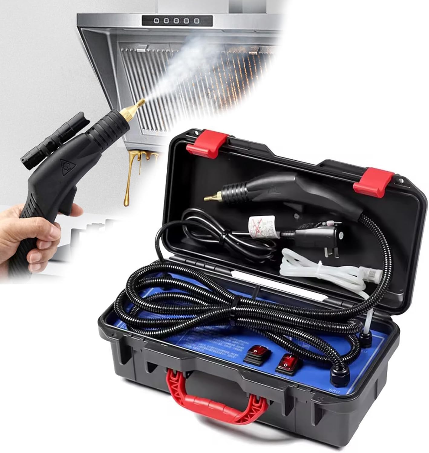 guoyjmm High Pressure Steam Cleaner Handheld, High Temp Portable Steamer Cleaning Machine, Tankless, Hot and Cold Water Mode,for Air Conditioner Range Hood Car Cleaning,110V-1700W