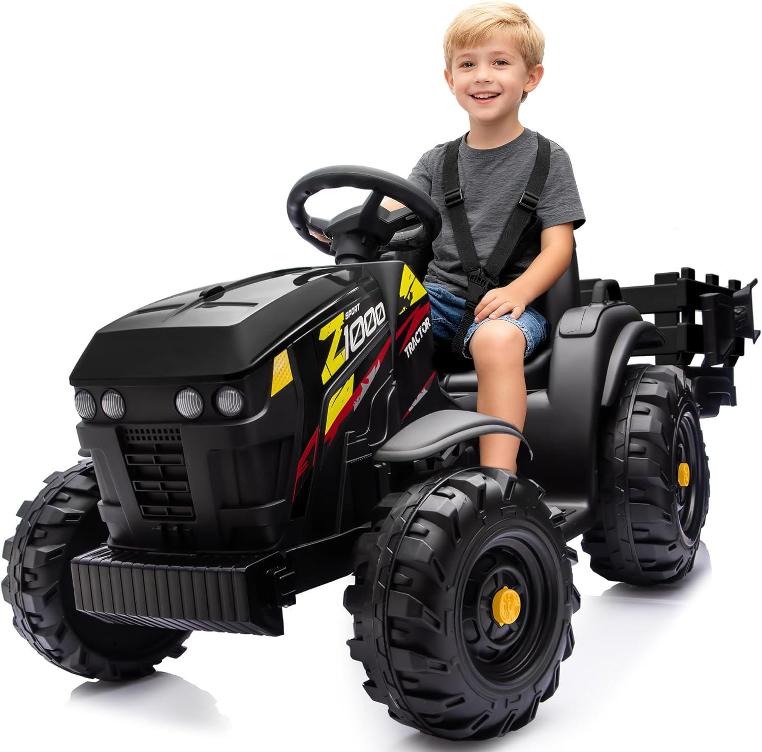 Kids Ride on Tractor 24V, Ride On Toy for Big Kids Electric Tractor with Trailer, 2x200W - Black