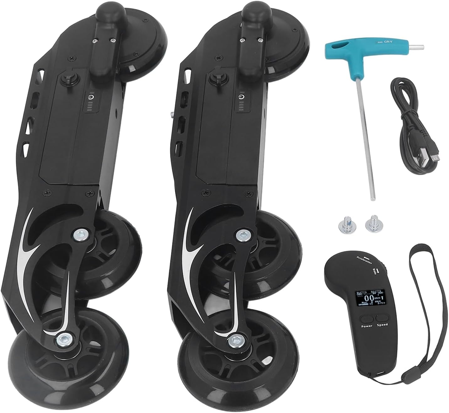 Double Wheel Electric Inline Skates PU Wheels Electric Roller Skates Aluminum Alloy Gliding Easy for Outdoor Park (US Plug 100‑240V)