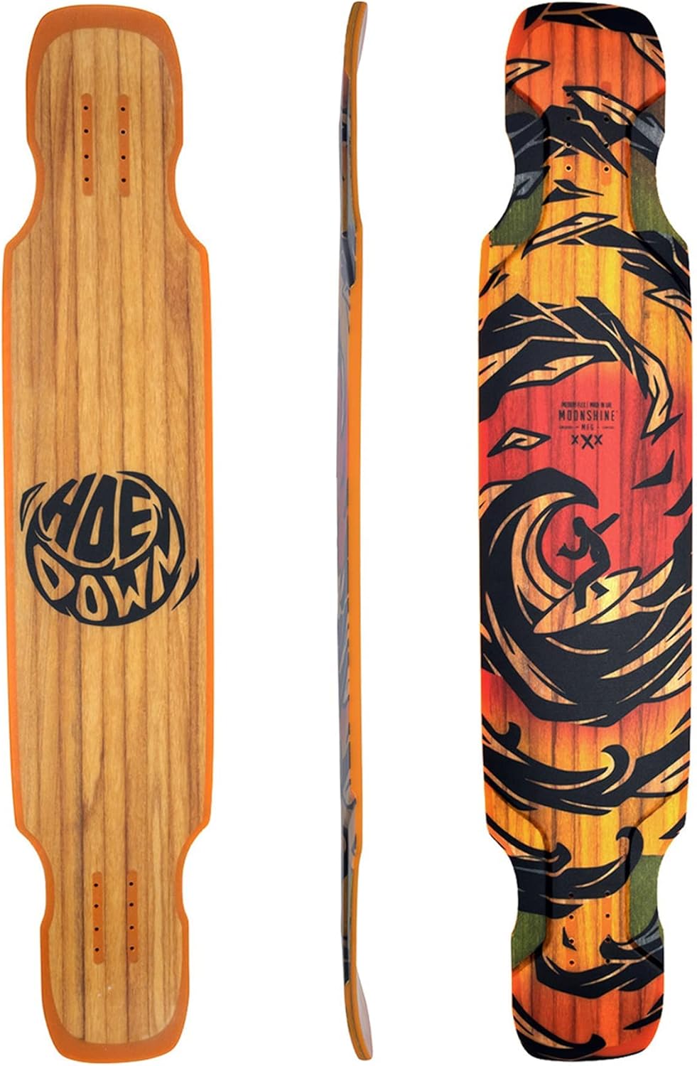 Hoedown Complete - Longboard Skateboard, Waterproof, Durable, Lightweight, by Moonshine Manufacturing (Medium Flex + Trucks & Wheels)