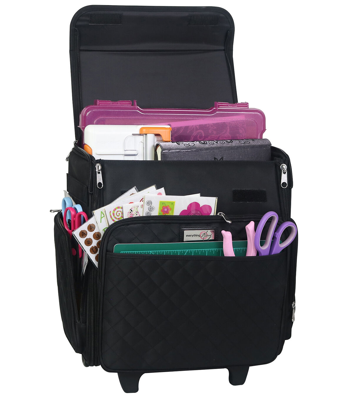 Everything Mary 15.5 Black Quilted Collapsible Rolling Craft Bag