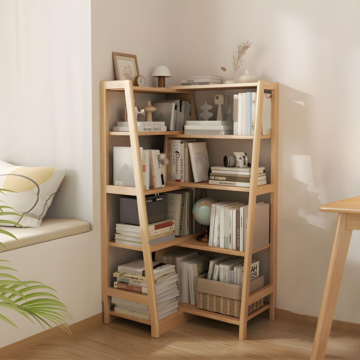 CraftThink 4-Tier Corner Bookshelf, Stand Bookcase Etagere Bookcase Tall Corner Shelf Display Storage Rack with Open Back and Multiple Shelves for Living Room Bedroom Home Office, Natural