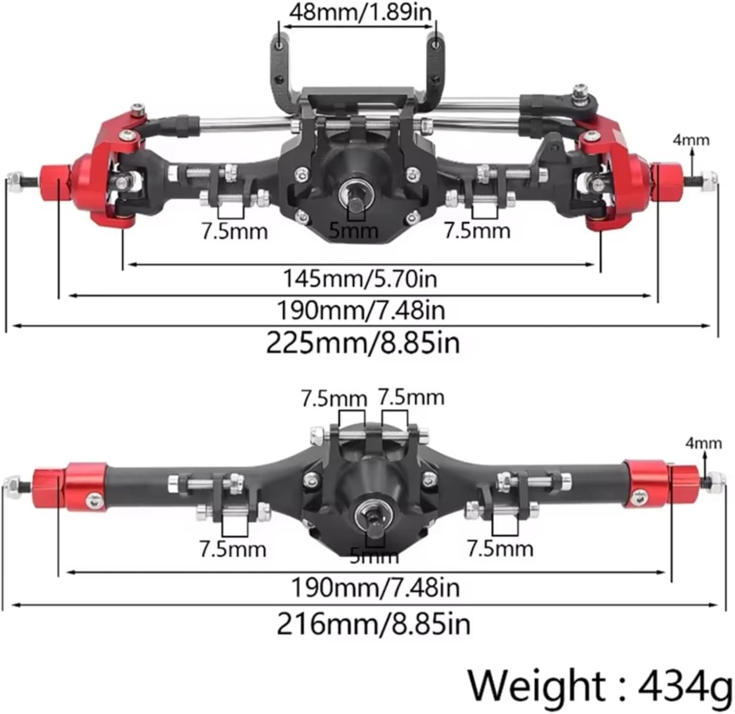 RC Spare Part Compatible with Axial for SCX10 II 90046 90047 1/10 RC Crawler Car Upgrade Parts Front Rear Straight Complete Axles(Red)