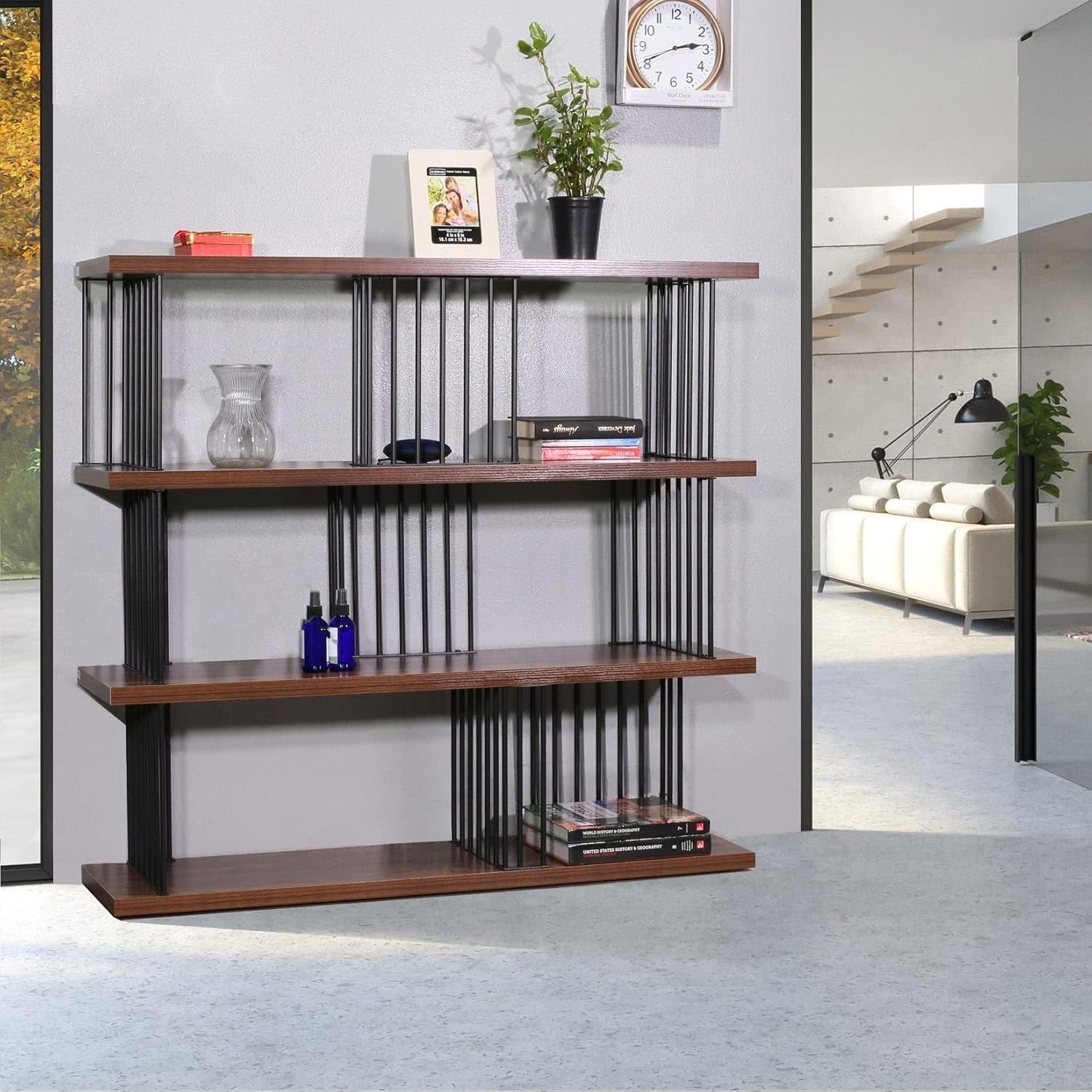Modern Contemporary Antique Wood 3-Tier Bookcase 43.70 * 47.24 * 11.81 Incehs Brown Novelty Finish Includes Hardware Stackable