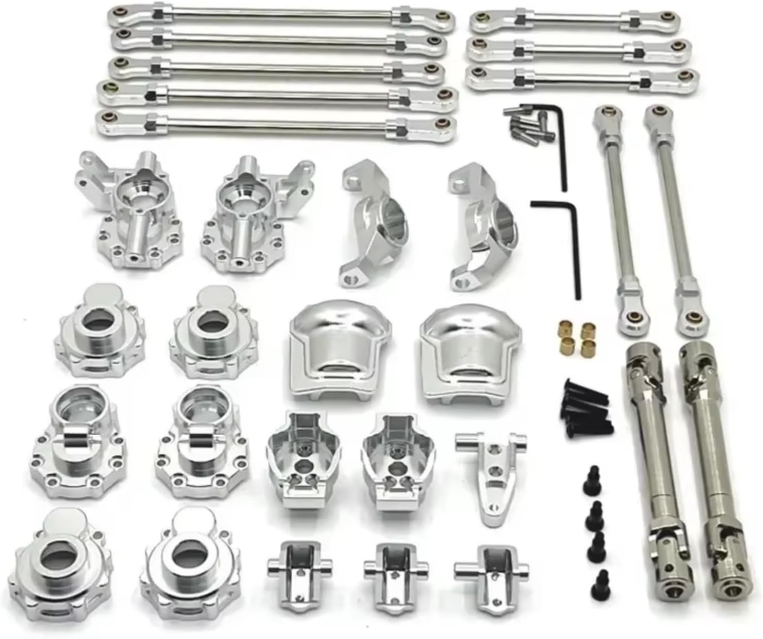 RC Spare Part Compatible with WLtoys 104006 104010 1/10 RC Car Parts Front Rear Axle Covers Steering Rod Cup C for Seat Connector Drive Shafts(Silver)