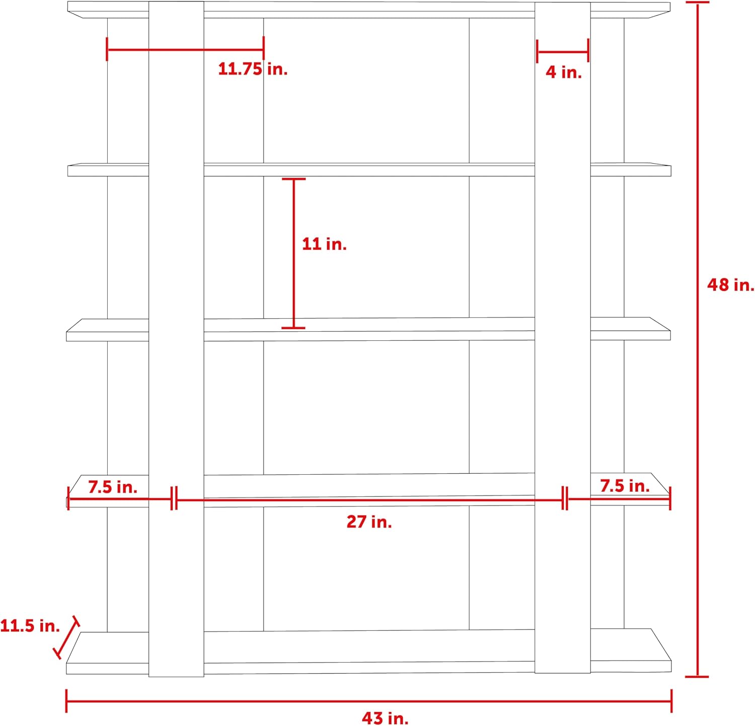 Niche 5 Shelf Modern Wooden Bookcase 48