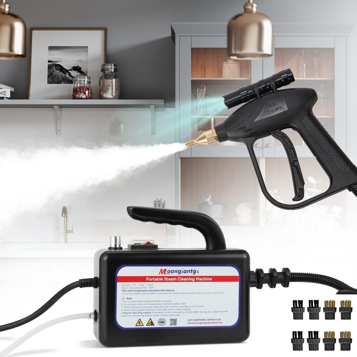 Moongiantgo Portable Steam Cleaner with A Set of Replacement Brushes