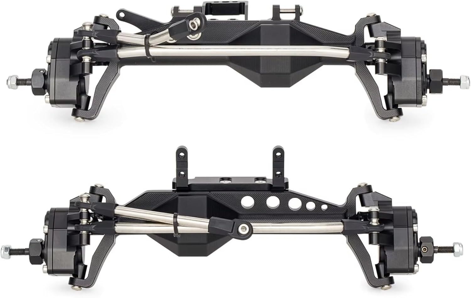 RC Axle Models For SCX10 III For Capra For LCG H10 OPTIC 1/10 Aluminum 4WS Offset Portal Axle Set With Servo Mount 4Wheel Steering Chassis Comp(Black,1set)