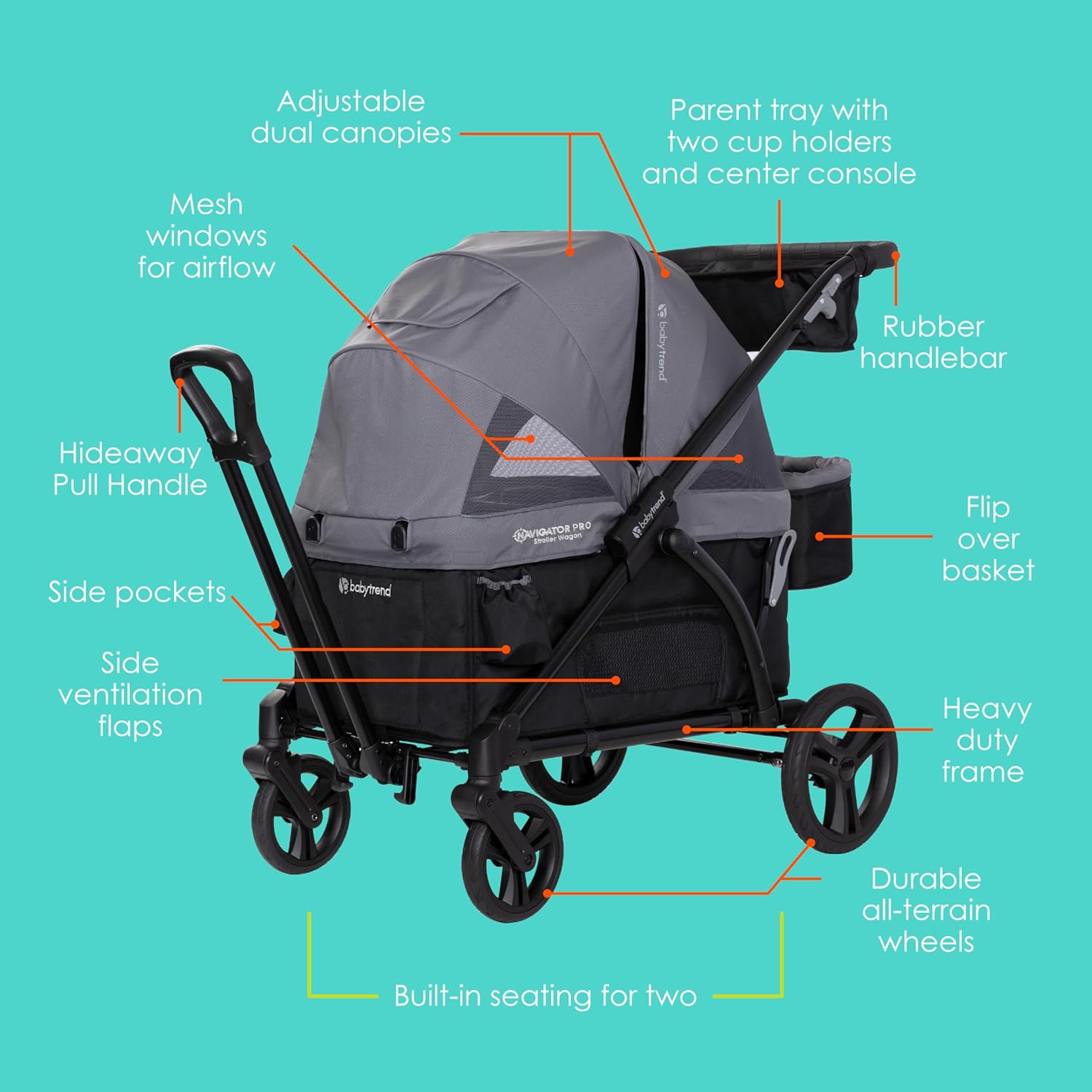Baby Trend Navigator PRO 2-in-1 Stroller Wagon, Dash Black