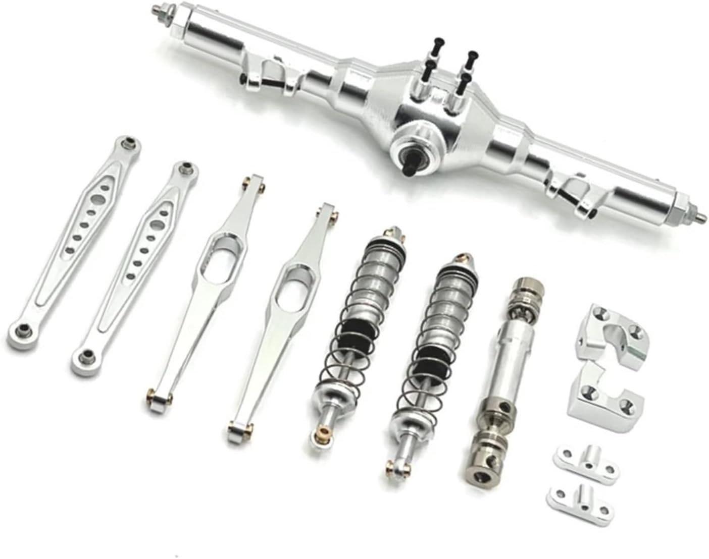 RC Repair Parts Compatible with Wltoys 124006 12423 12427 12428 12429 Metal Rear Axle Drive Shaft Shock Absorber Trailing Arms 1/12 RC Car Parts Kit(Silver)