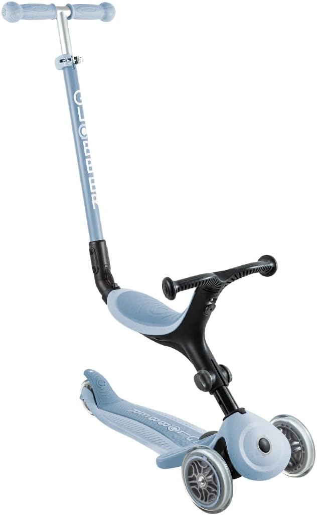 Globber GO•UP Active Eco 3-Wheel Scalable Scooter with Seat, for Children 15 Months to 6 Years, Sky Blue
