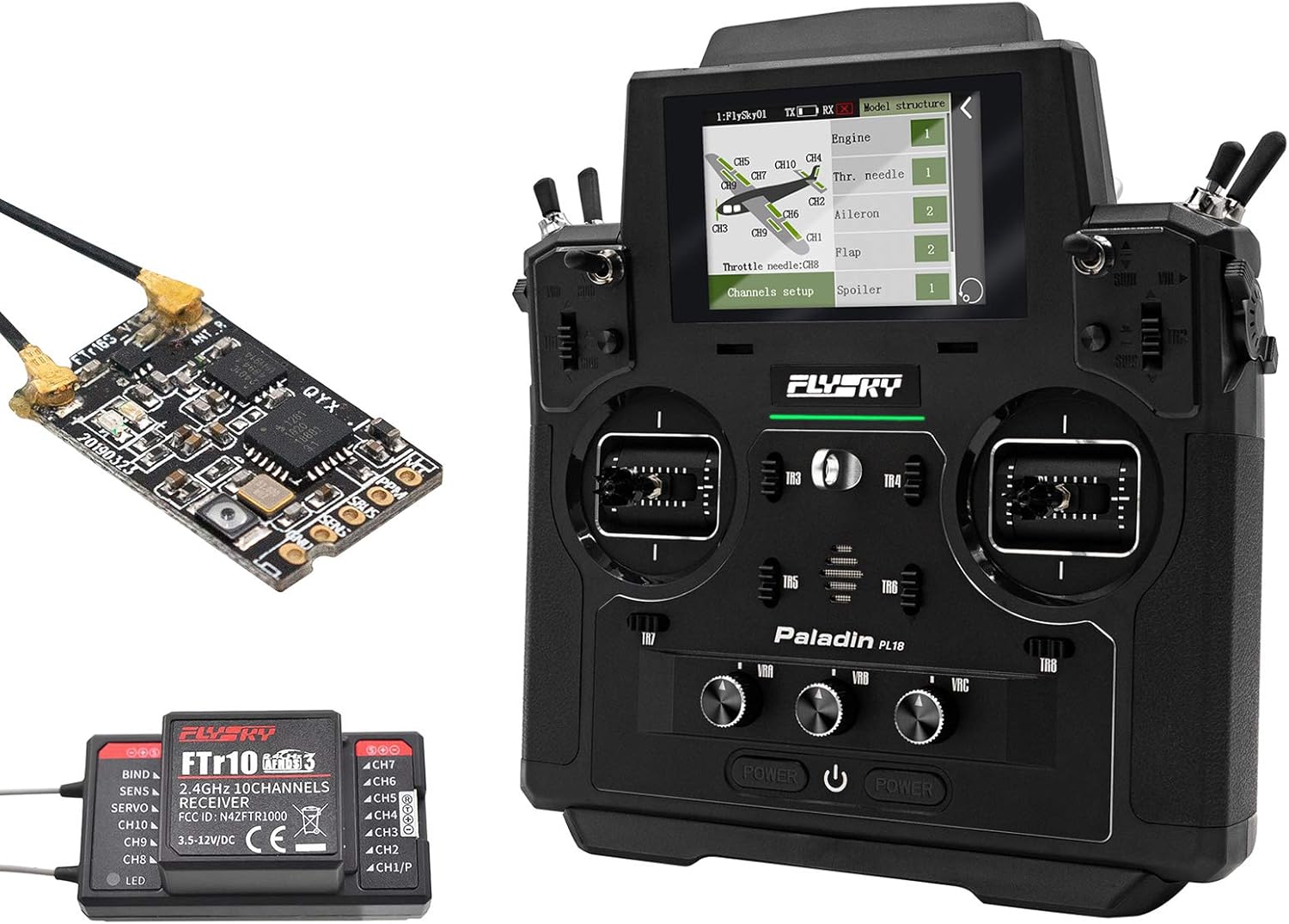 GoolRC Flysky Paladin PL18 2.4GHz 18CH Radio Transmitter with FS-FTr10 and FTr16S Receiver for RC FPV Racing Drone Airplane Helicopter Multicopter Engineering Vehicle - Mode 2 (Left Hand Throttle)