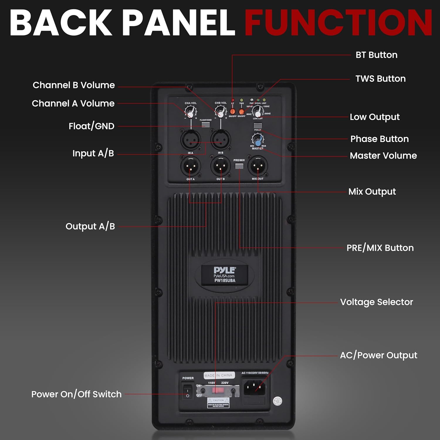 Pyle 3000 Watts Box Subwoofer Speaker - Active Powered 18 inch Woofer