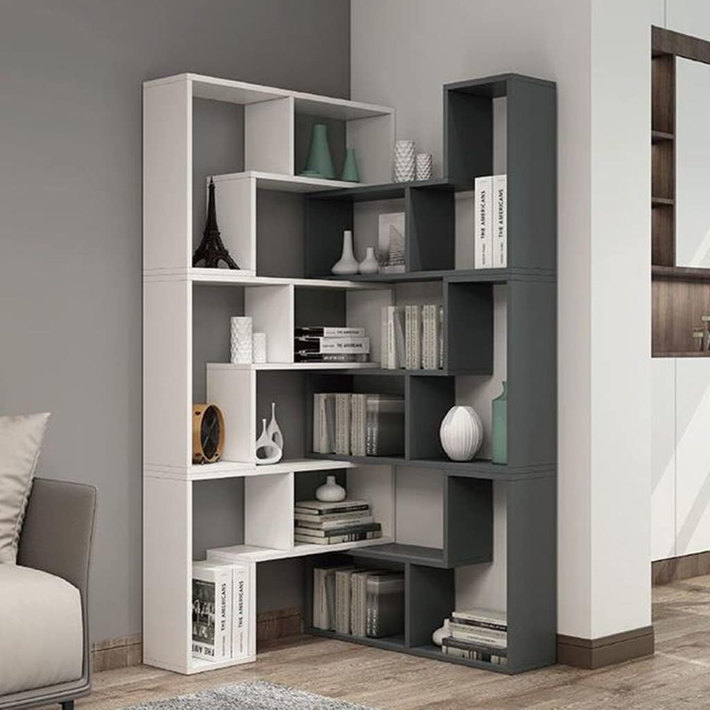 JIQHOHX Tall Corner Cabinet, 6-Tier Cube Storage Organizer, Cube Organizer Book Shelves, Triangle Bookcases for Playroom, Bedroom, Living Room