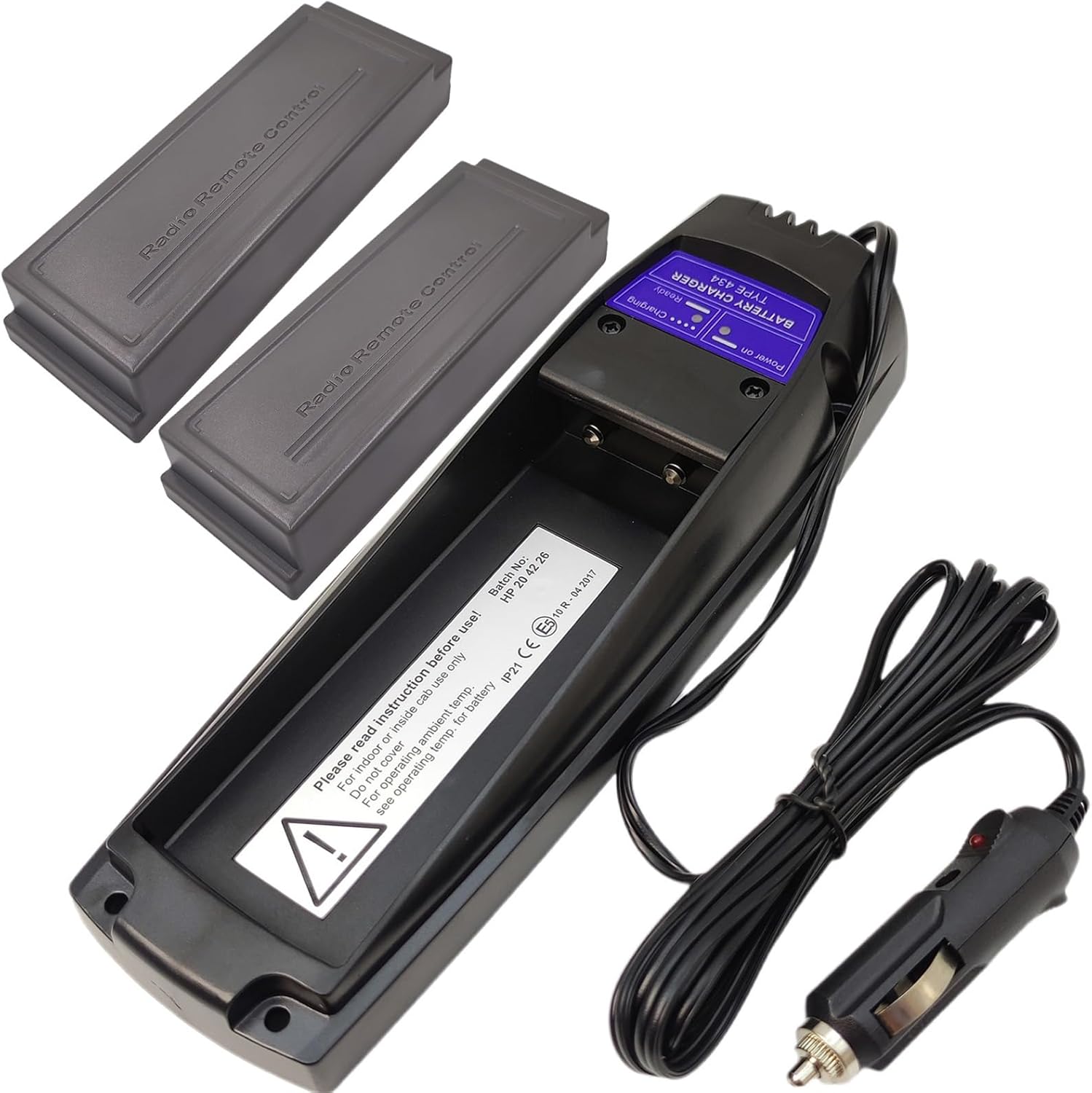 (2*Battery+1*Car Charger) DC 12V to 24V Scanreco 434 Battery Charger with 4Pcs 7.2V Scanreco 592 Battery for Scanreco 590 960 EEA2512 RSC7220 13445 Palfinger EEA2512 RC400 Batteries