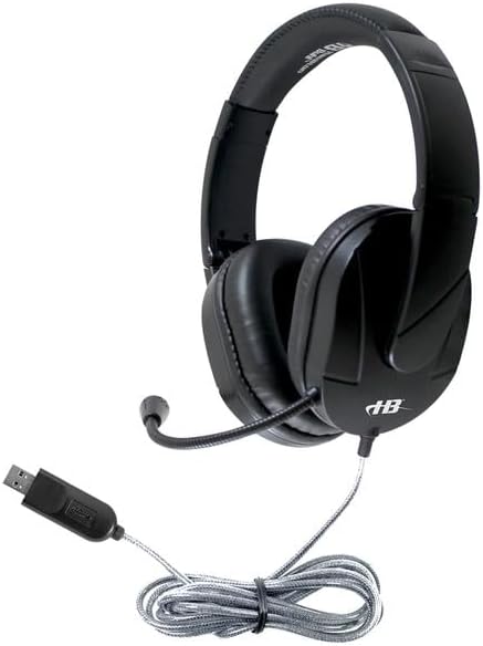 HamiltonBuhl MACH‑2 Deluxe USB Headset 40‑Pack – Noise‑Canceling Boom Microphone, Leatherette Ear Cushions, Chew‑Resistant Dura‑Cord, In‑Line Volume Control, USB‑A Plug for Classroom Use