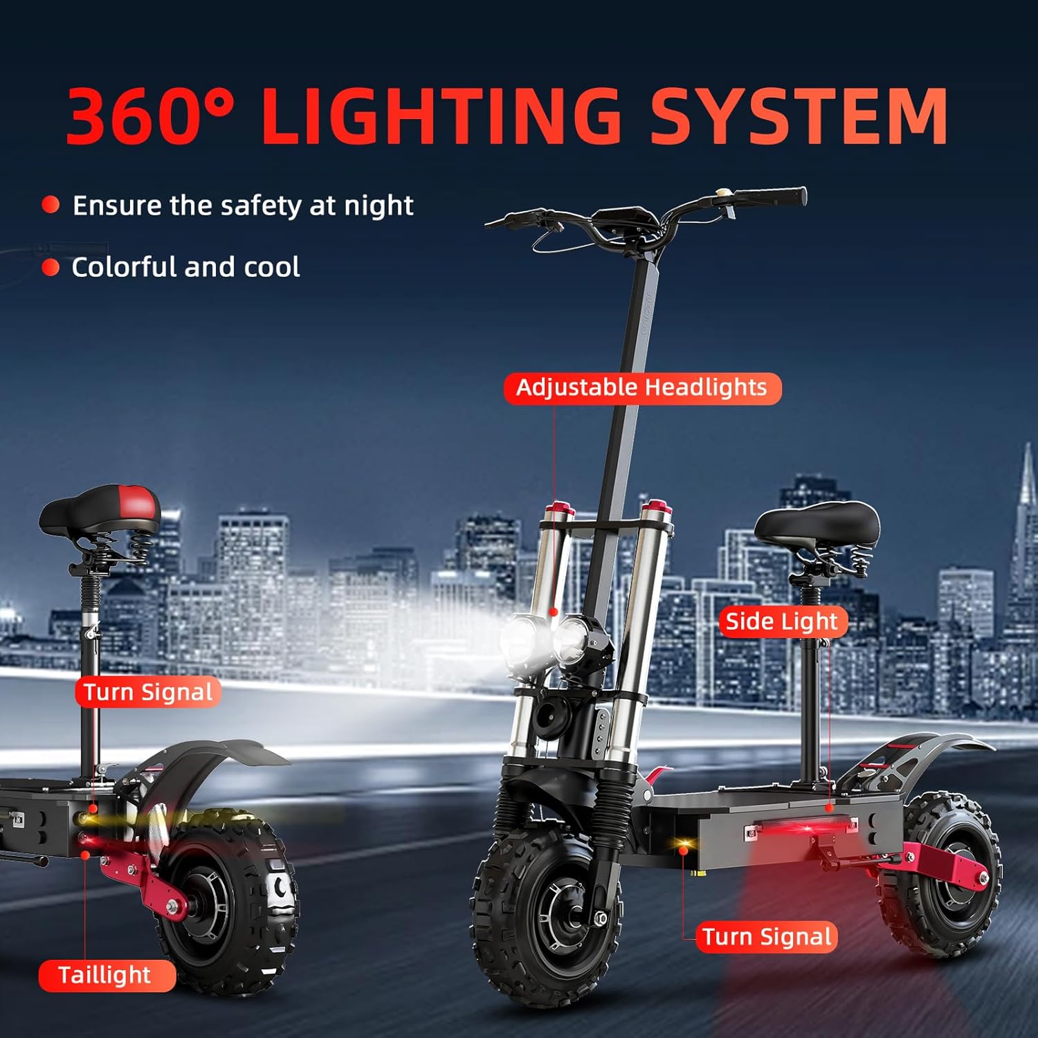 X60 Electric Scooter for Adults, 72V 6000W Dual Motor, 50 MPH Max Speed & 50 Miles Range, 11 Inch Off-Road Tire, Hydraulic Damper, 400 Lbs Max Load Heavy Duty Electric Scooter with Seat