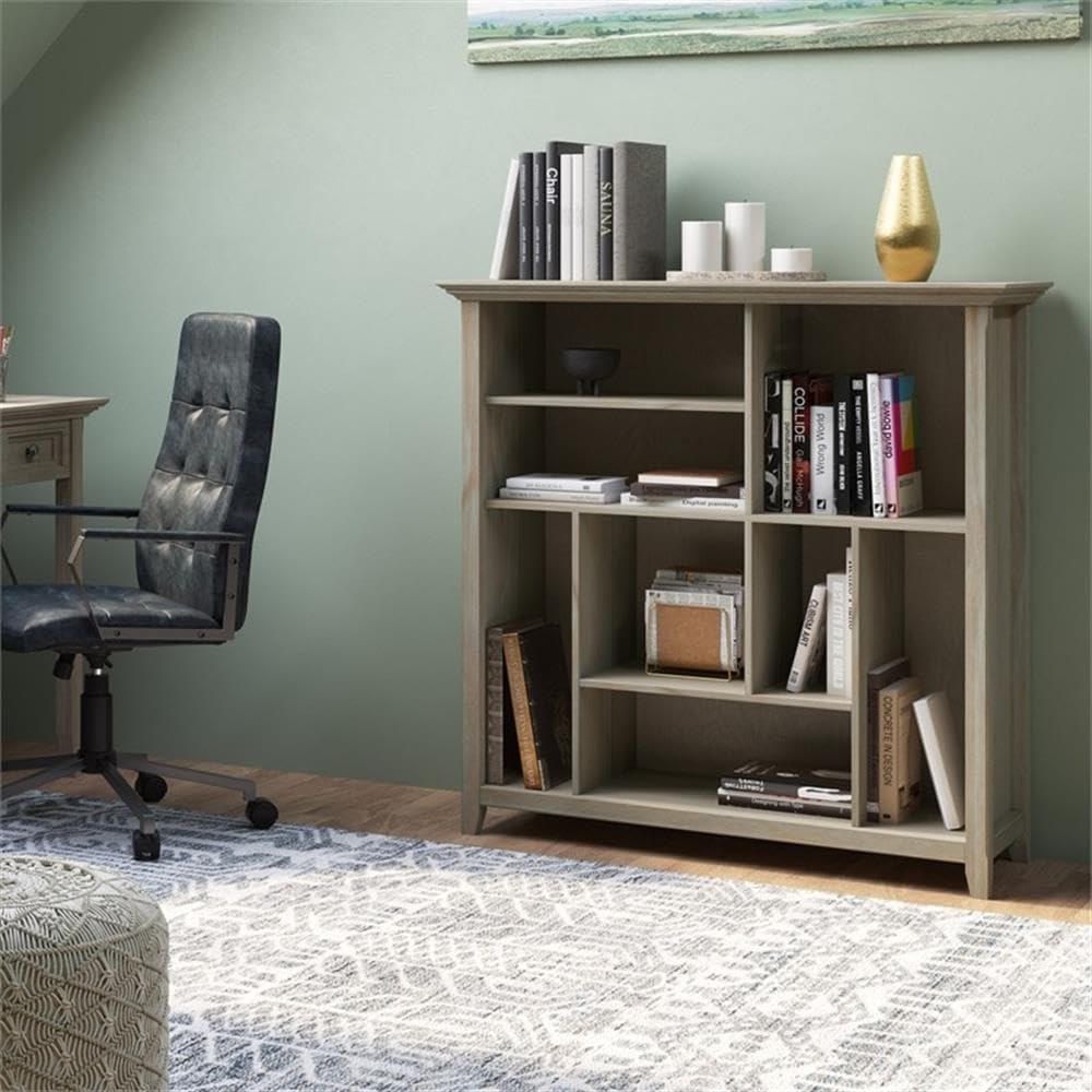 Pemberly Row Solid Wood 44x 44 Transitional Bookcase in Distressed Gray