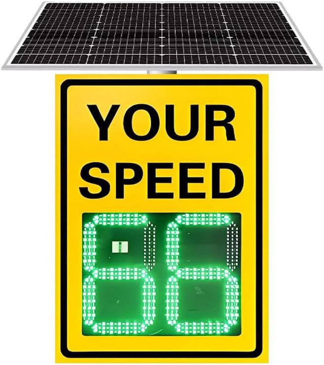 Solar Powered Speed Limit Radar Sign with Digital Speed Detection for Traffic in Streets and Neighborhoods