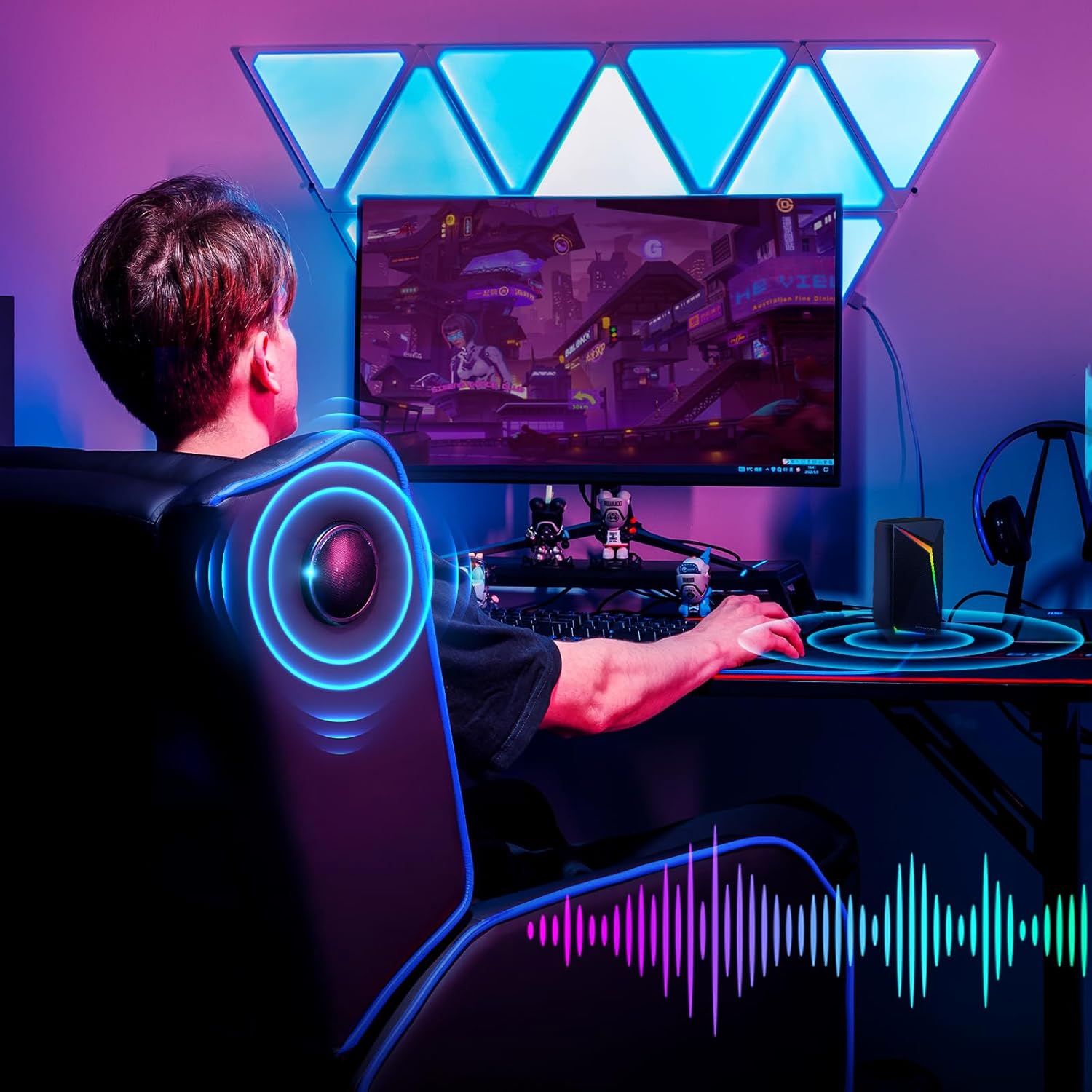 GTRACING Gaming Recliner Chair with Bluetooth Speakers Racing Style Single Gaming Sofa Modern Living Room Recliners Ergonomic Comfortable Massage Home Theater Seating, Blue