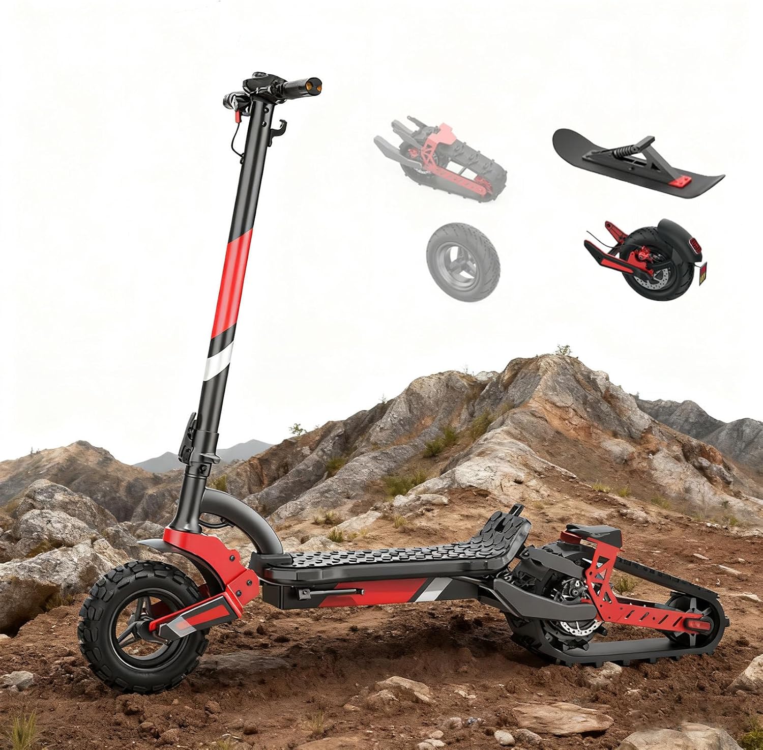 3-in-1 Multi-Functional Scooter, 2000W Powerful Motor, Quick-Swap Wheels/Track/Skis, 120kg Capacity, 80km Range for Commuting, Off-Road & Snow Terrain, Foldable Design AllTerrain