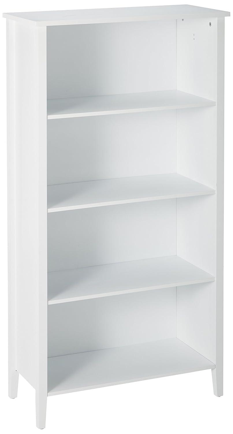 Kings Brand Furniture White Finish Wood 4-Shelf Bookcase