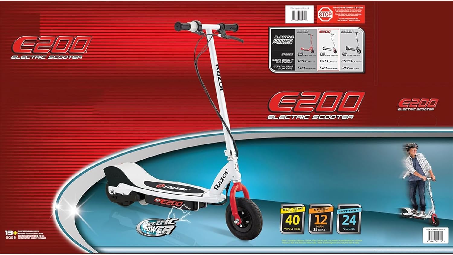 Razor Seated Electric Scooter for Ages 13+, 40-Min Ride Time, Twist-Grip Throttle, Pneumatic Tires, Removable Padded Seat