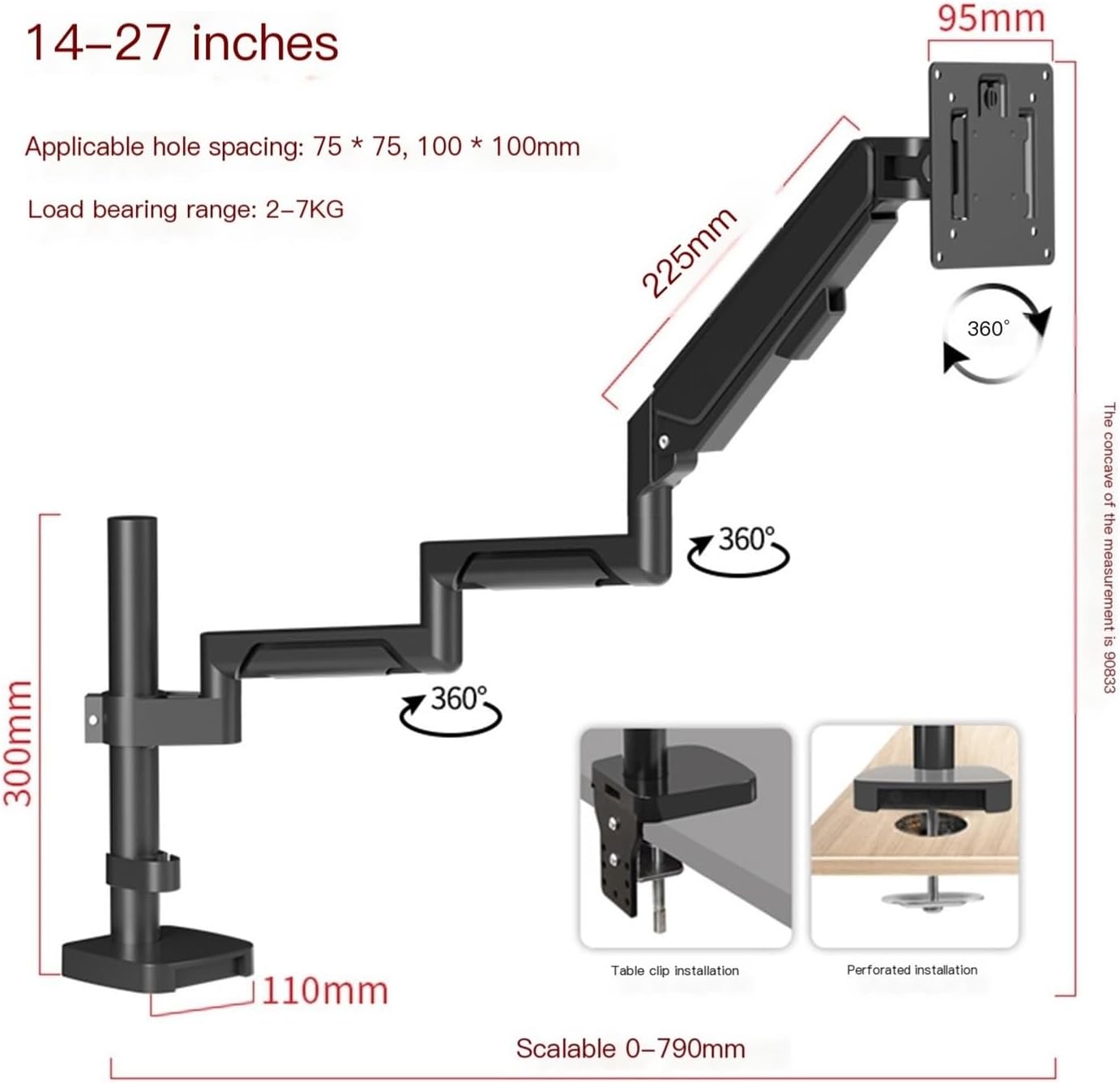 Monitor Stand Computer Rotating Lifting Bracket Cantilever Extension arm 79 cm Monitor Stand 17-27 inches(Black)
